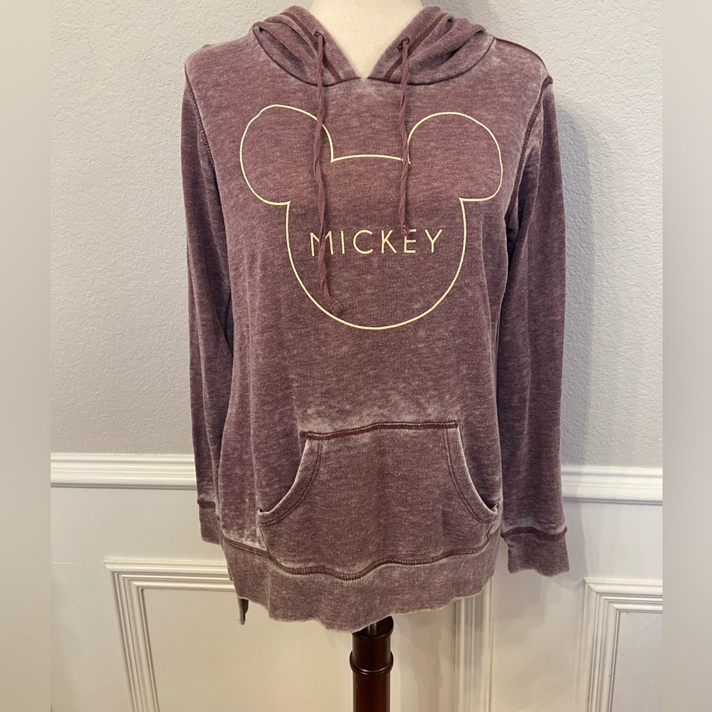 Disney Mickey Mouse Faded Wine Burn Out Hoodie Size Small